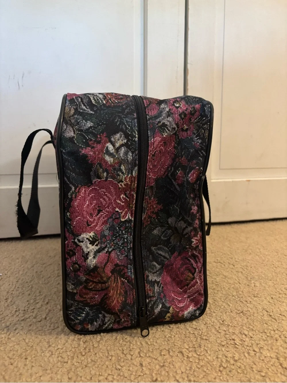 Floral Tapestry Sewing Machine Bag - Black with Pink Floral